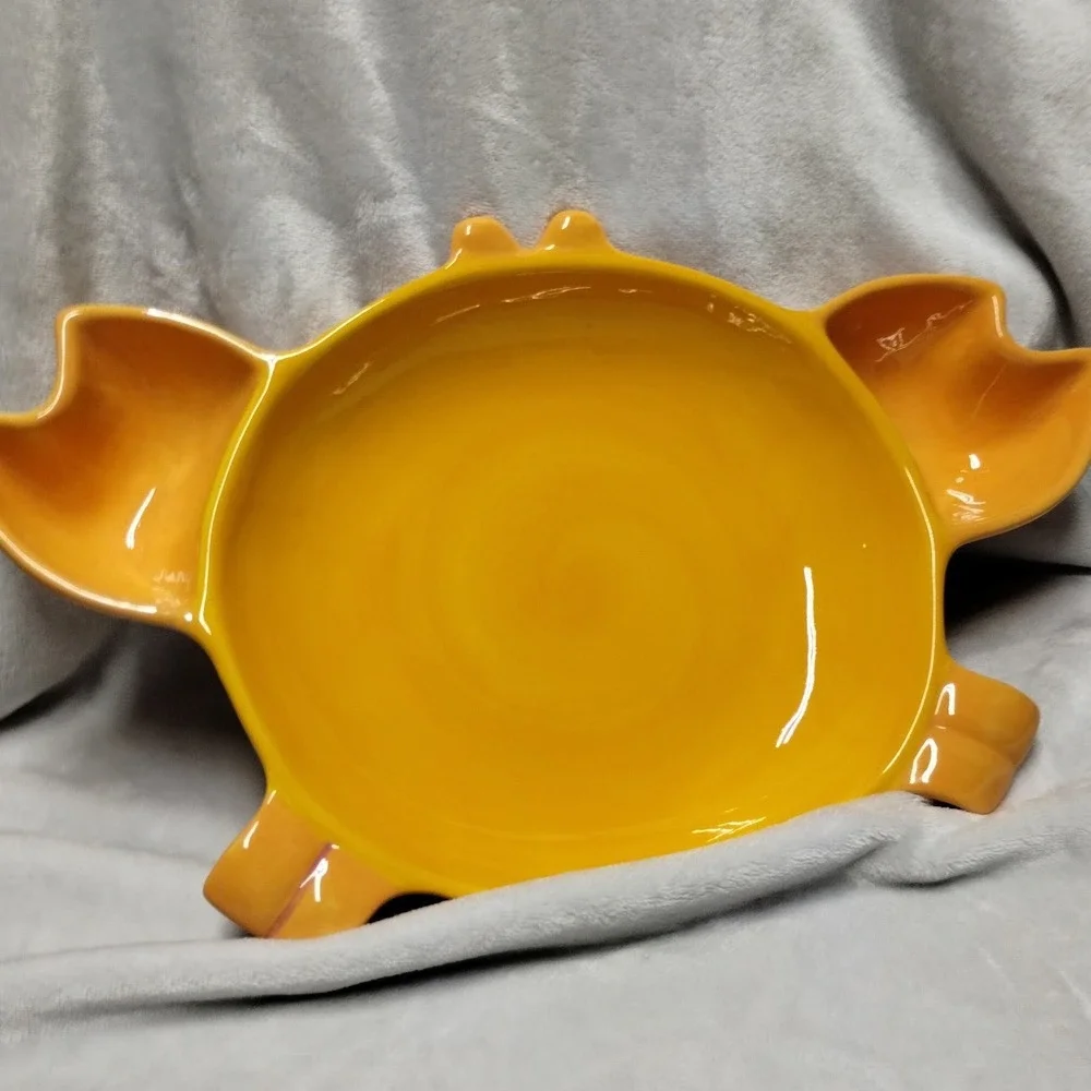Yellow Crab Shaped Divided Serving Dish Seafood Party‎ Platter Beach Decor 14